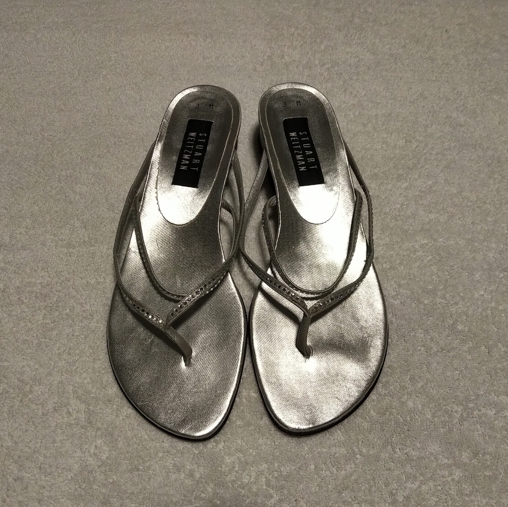 Stuart Weitzman Rhinestone Silver Sandals Size 9